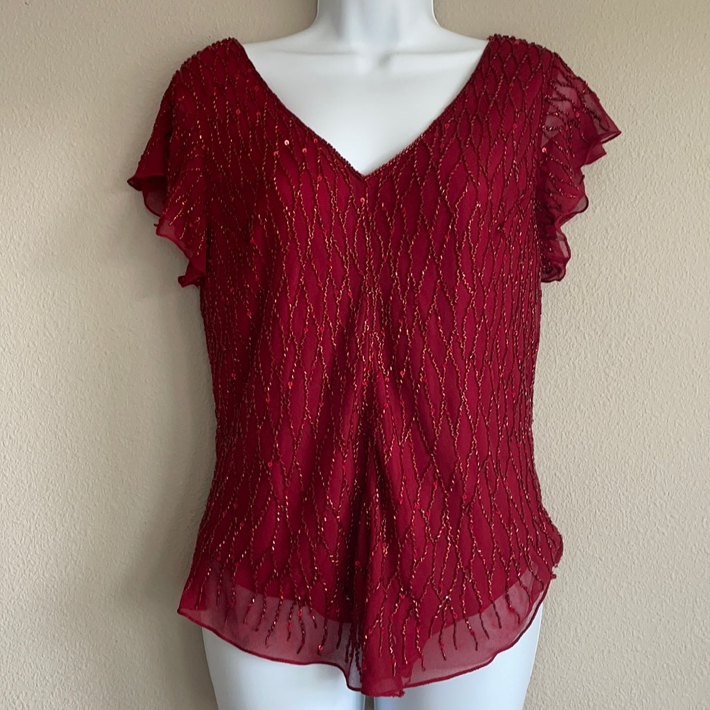 J KARA Beaded Butterfly Sleeve V-neck Holiday Top